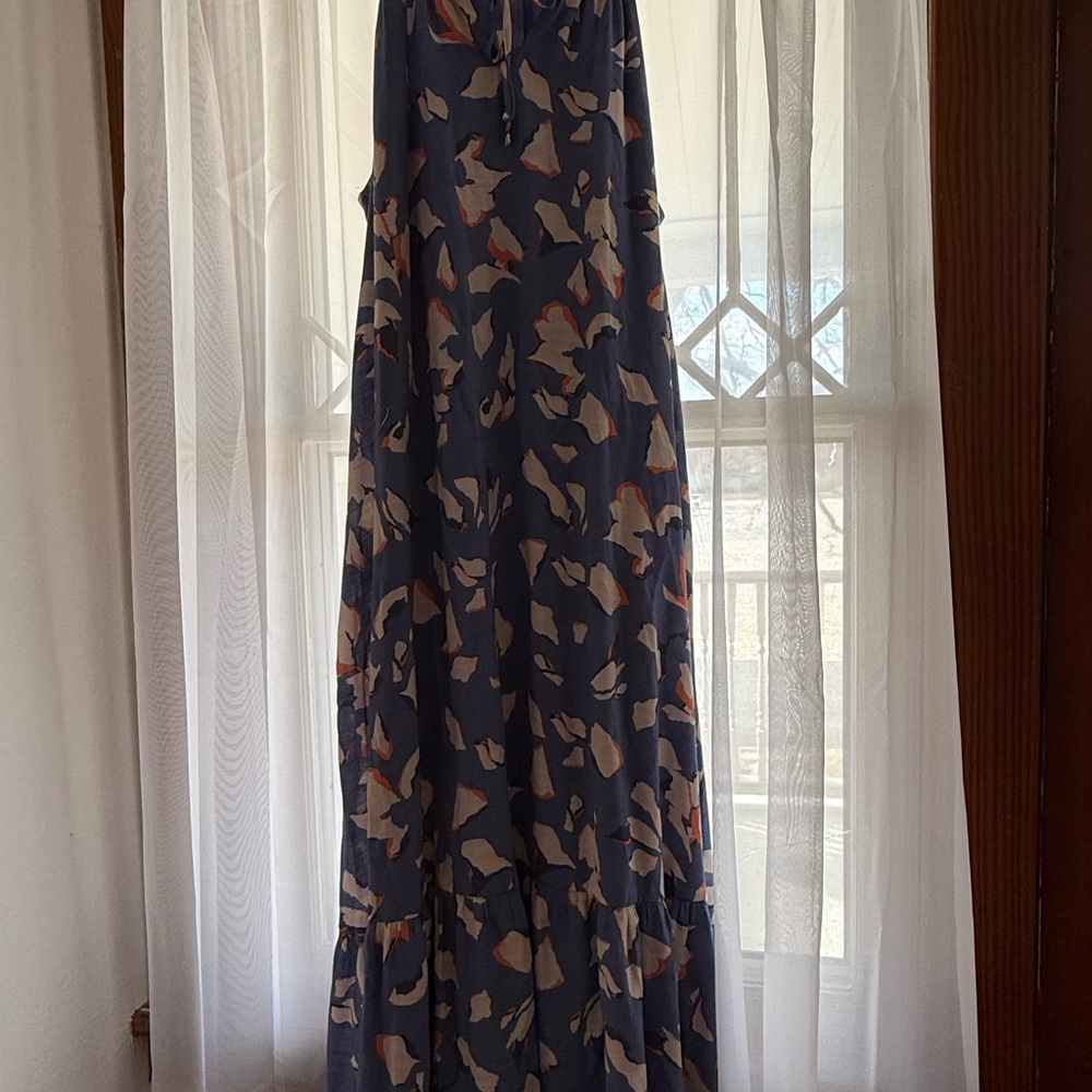 Nine West Navy Maxi Dress with Cream and Rust Floral Print